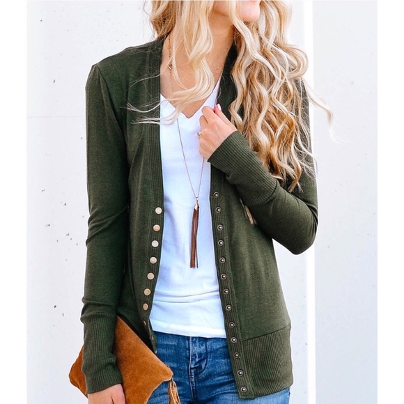Couture Gypsy Sweaters - 🍁 Olive Snap Button Cardigan Sweater S M L XL 🍁